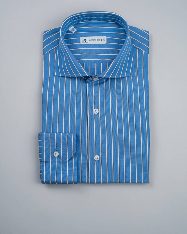 Camicia Righe Blu e Bianche, Collo Francese