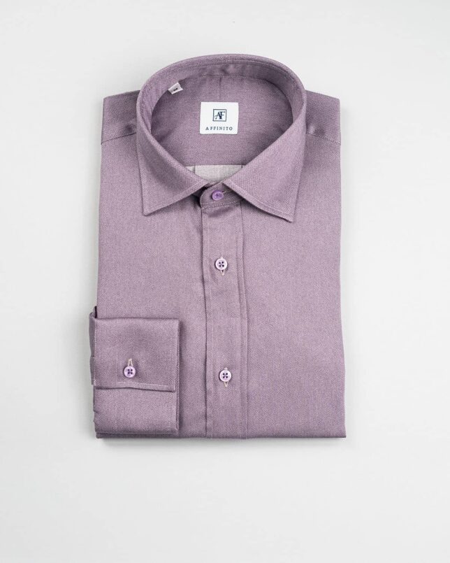 Camicia in Flanella Glicine, Collo Italiano
