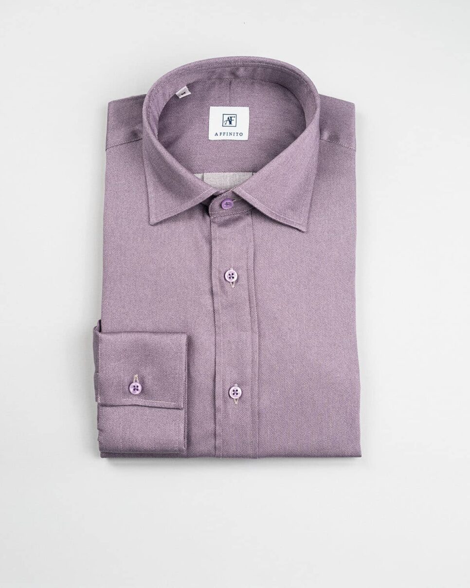 Camicia in Flanella Glicine, Collo Italiano