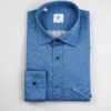 Camicia in Flanella Blu, Collo Italiano, Doppie Tasche