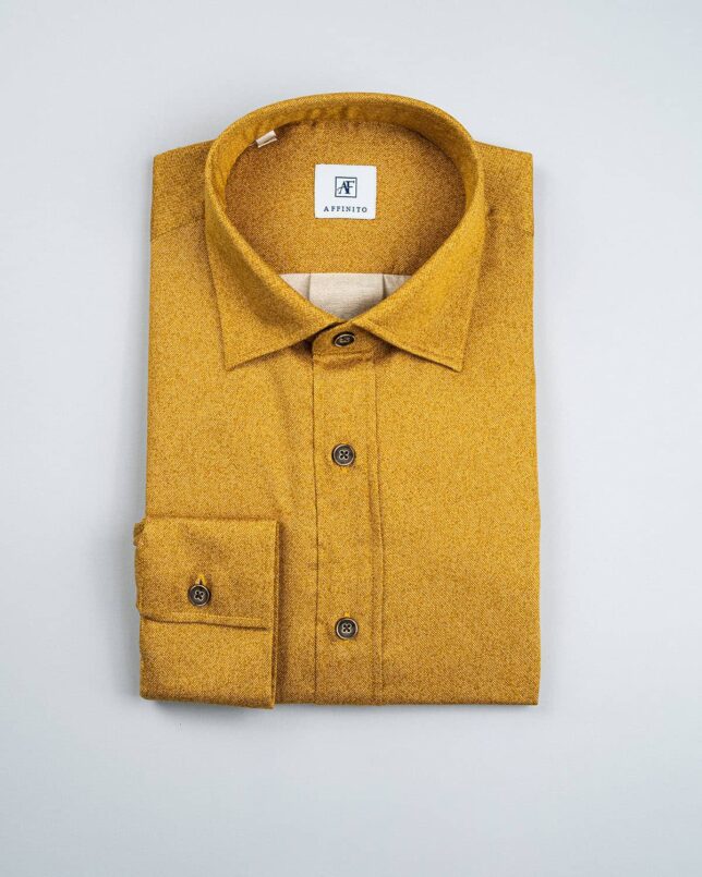 Camicia in Flanella Color Ocra, Collo Italiano