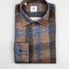 Camicia in Flanella Marrone e Blu, Collo Italiano