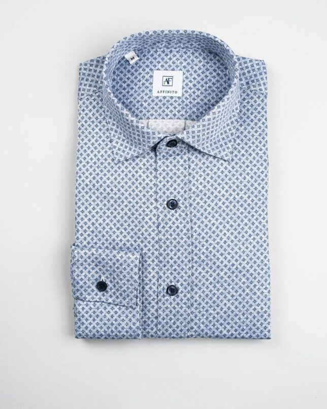 Camicia in Flanella Microfantasia Blu, Collo Italiano