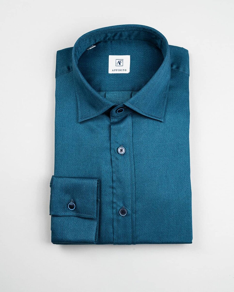 Camicia in Flanella Blu, Collo Italiano