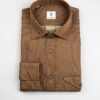 Camicia in Flanella Marrone, Collo Italiano, Doppie tasche