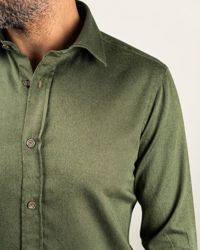 Camicia in Flanella Verde, Collo Francese
