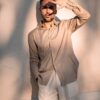 Camicia in Flanella Beige, Collo Italiano