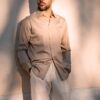 Camicia in Flanella Beige, Collo Italiano