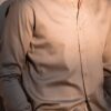 Camicia in Flanella Beige, Collo Italiano