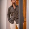 Camicia Fantasia Marrone Blu, Slim Fit