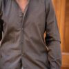 Camicia Fantasia Marrone Blu, Slim Fit
