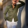 Camicia in Flanella Verde, Collo Francese