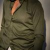 Camicia in Flanella Verde, Collo Francese