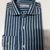 Camicia a Righe Blu in Filo di Scozia, Collo Francese