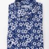 Camicia floreale blu navy – 100% cotone, collo francese