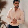 Camicia microfantasia rosa – 100% cotone, slim fit, collo mezzo francese