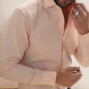 Camicia microfantasia rosa – 100% cotone, slim fit, collo mezzo francese