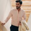 Camicia microfantasia rosa – 100% cotone, slim fit, collo mezzo francese