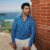 Camicia fantasia floreale blu – collo francese in 100% cotone (55)