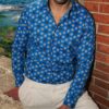 Camicia fantasia floreale blu – collo francese in 100% cotone (55)