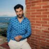 Camicia fantasia floreale blu – collo francese in 100% cotone (55)