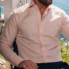 Camicia microfantasia rosa – 100% cotone, slim fit, collo mezzo francese