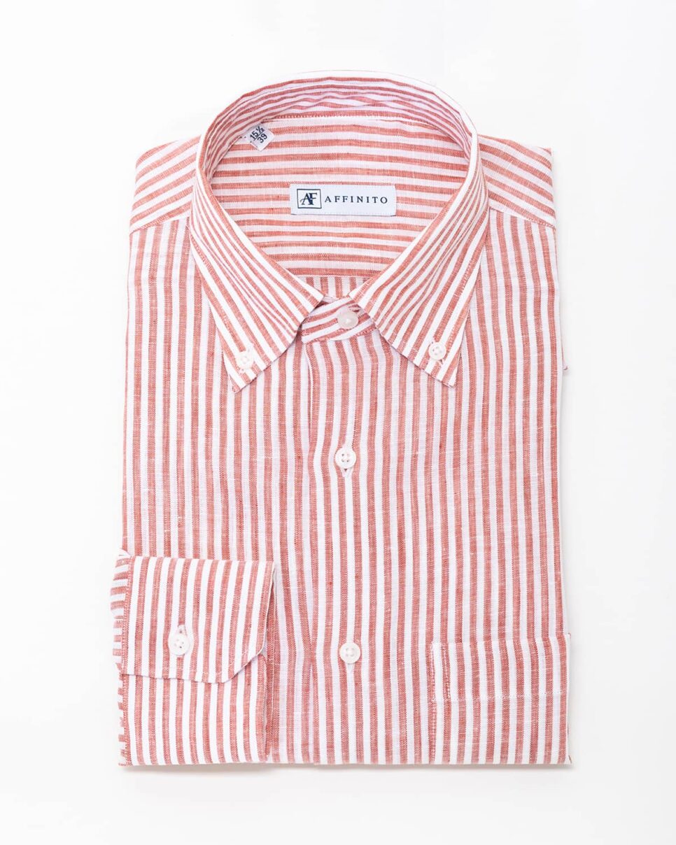 Camicia a righe rosse e bianche – collo button-down in lino