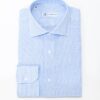 Camicia microfantasia quadrettata azzurro – collo classico in lino