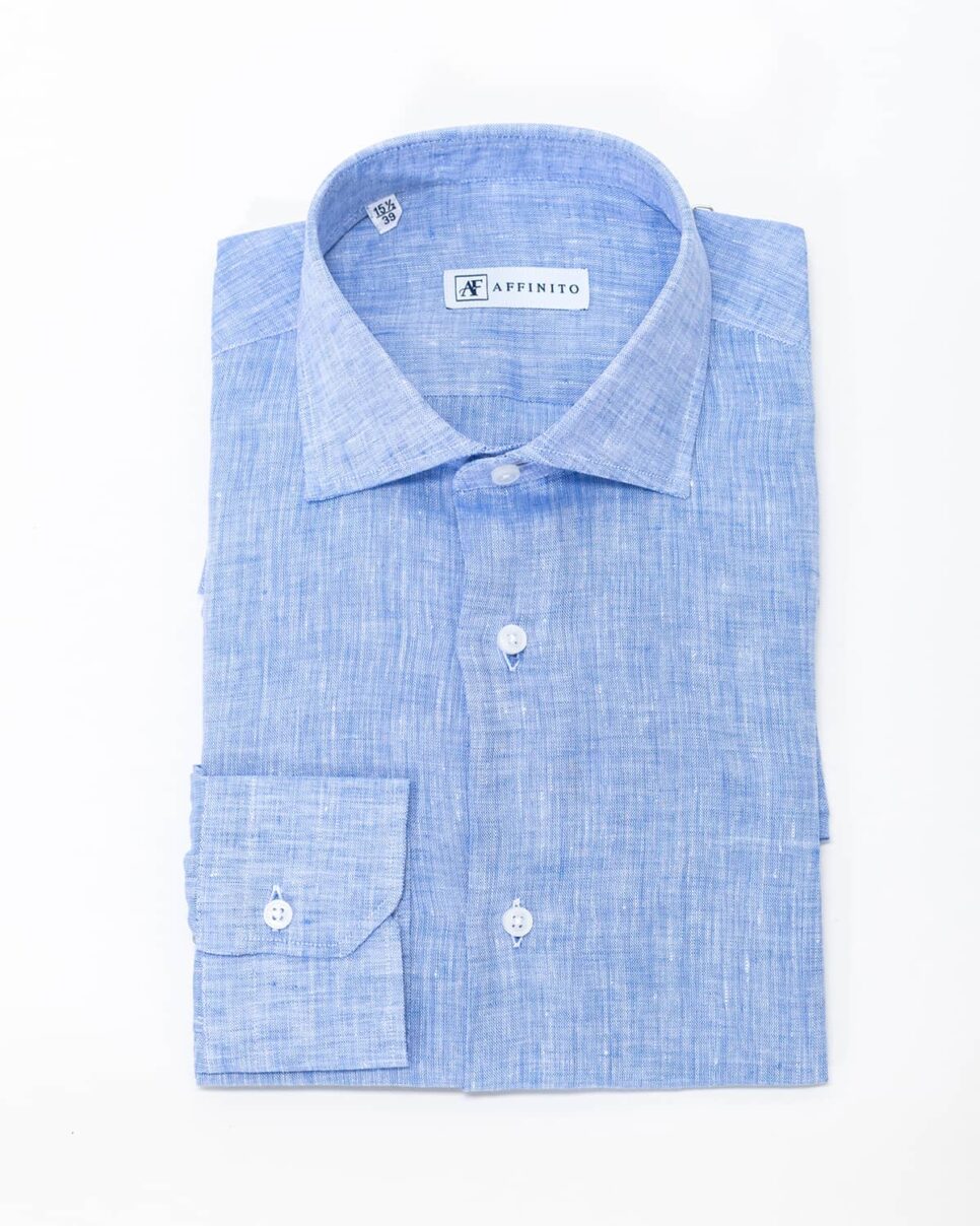 Camicia tinta unita azzurro chiaro – collo classico in lino