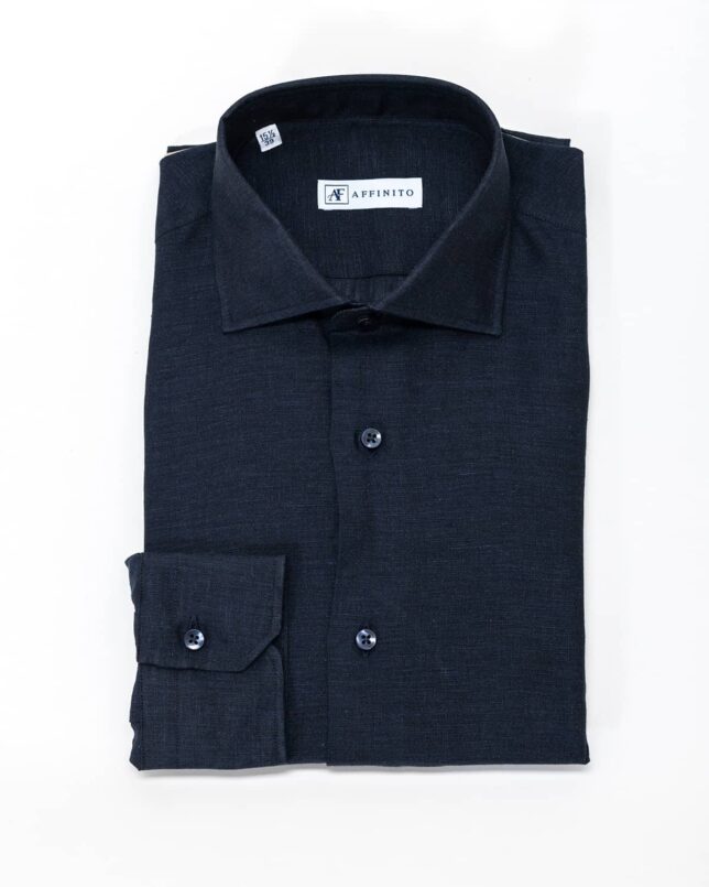 Camicia tinta unita blu notte – collo classico in lino
