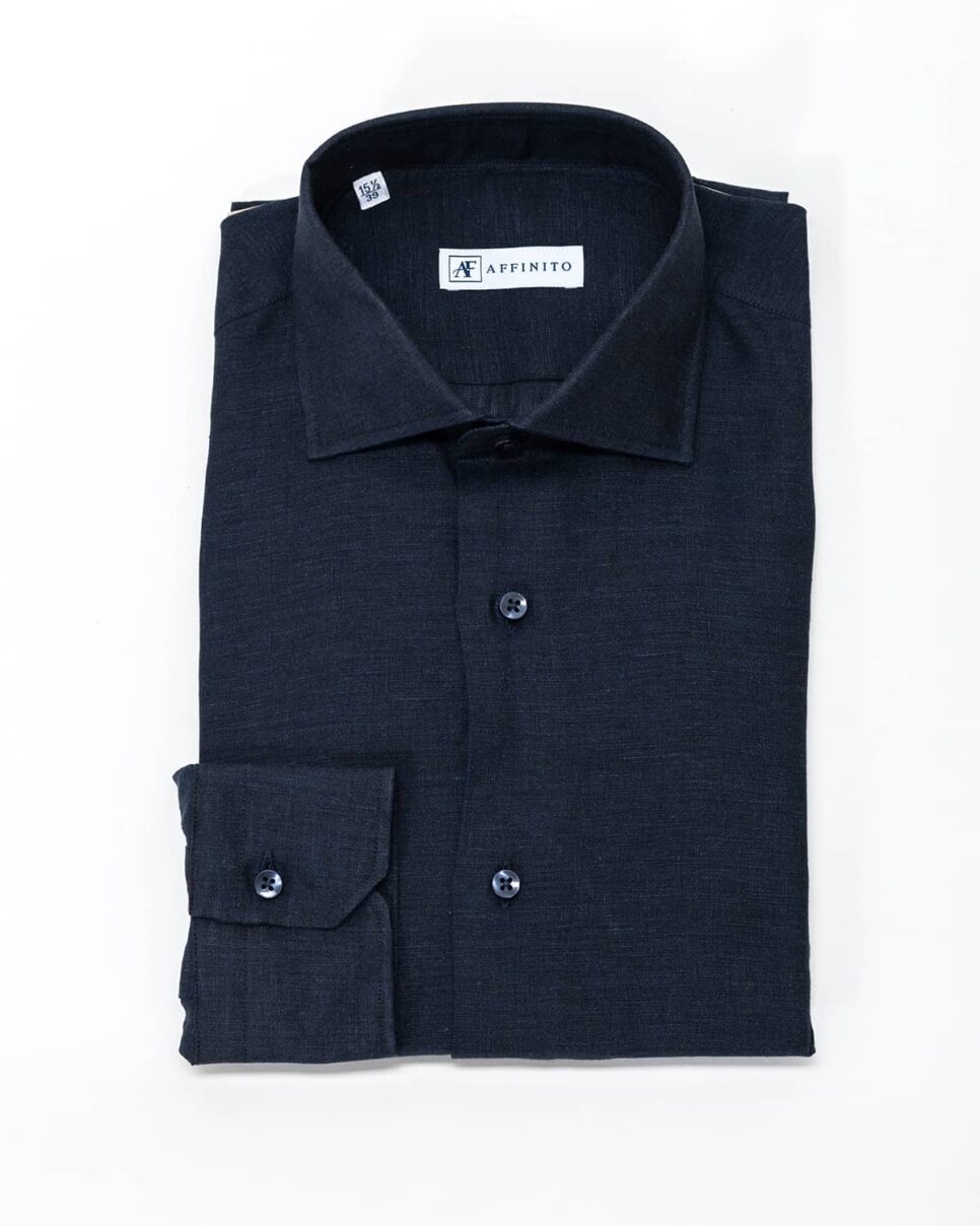 Camicia tinta unita blu notte – collo classico in lino
