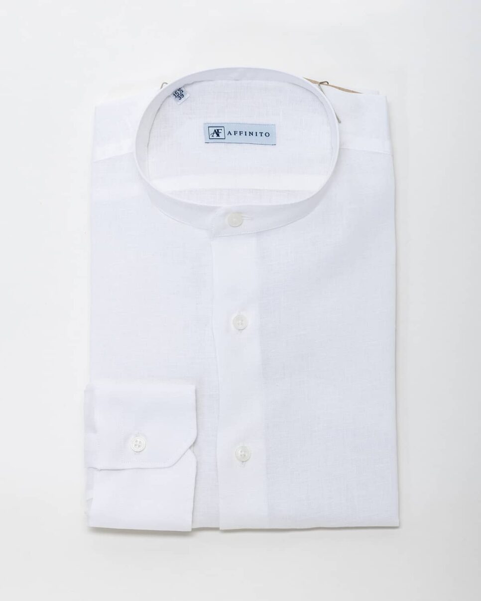Camicia tinta unita bianca – collo coreano in lino