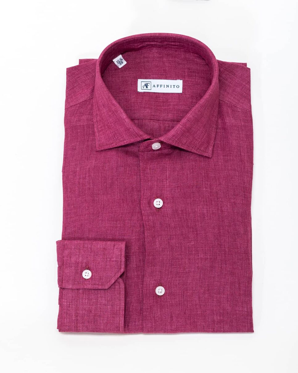 Camicia tinta unita bordeaux – collo classico in lino
