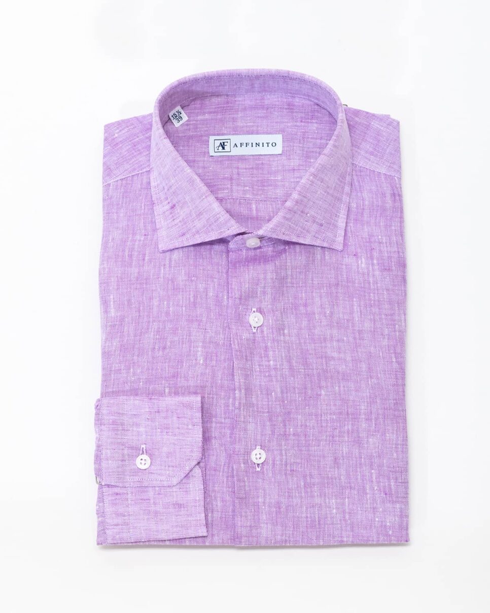 Camicia tinta unita lilla – collo classico in lino