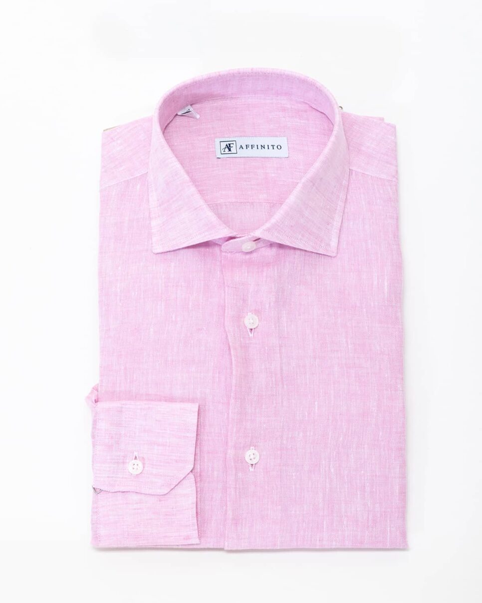 Camicia tinta unita rosa – collo classico in lino