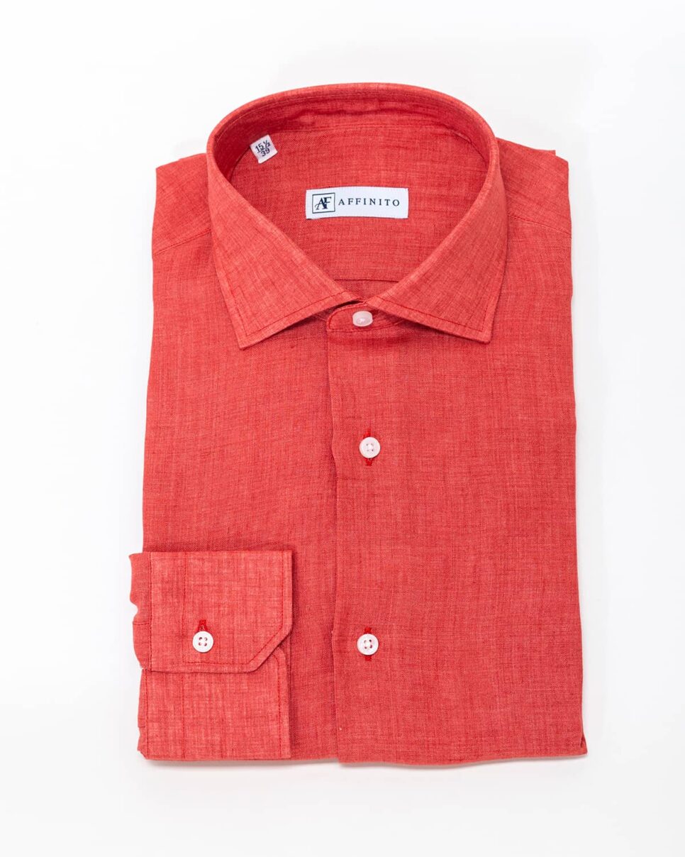 Camicia tinta unita rossa – collo classico in lino
