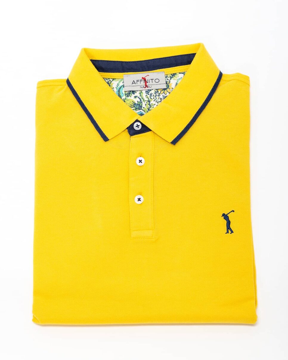 Polo ambra con colletto fantasia – in cotone piqué