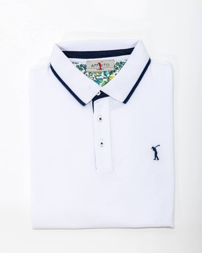 Polo bianca con colletto fantasia – in cotone piqué