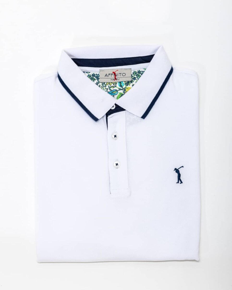 Polo bianca con colletto fantasia – in cotone piqué