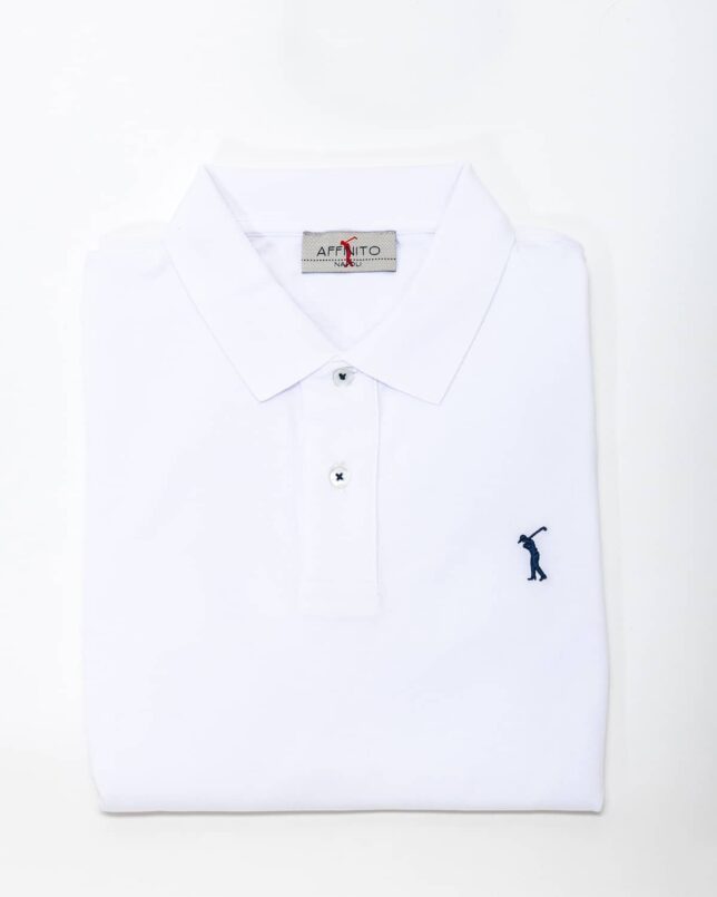 Polo bianca slim con ricamo blu – in cotone elasticizzato