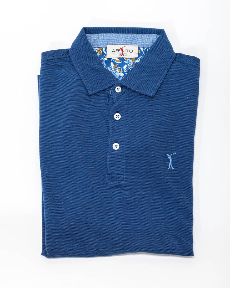 Polo blu China con interno floreale – in cotone piqué