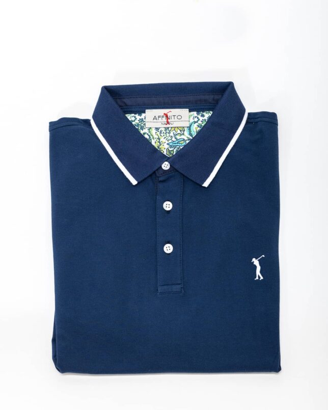 Polo blu navy con colletto fantasia – in cotone piqué