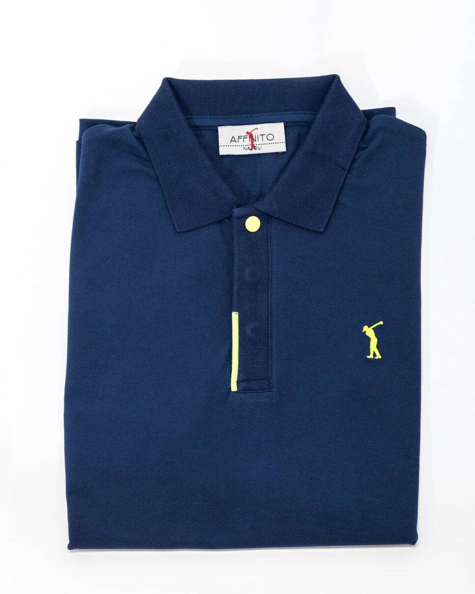 Polo blu scozia con dettagli lime – in cotone piqué