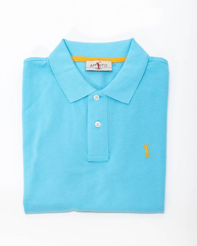 Polo turchese con ricamo giallo – in cotone piqué