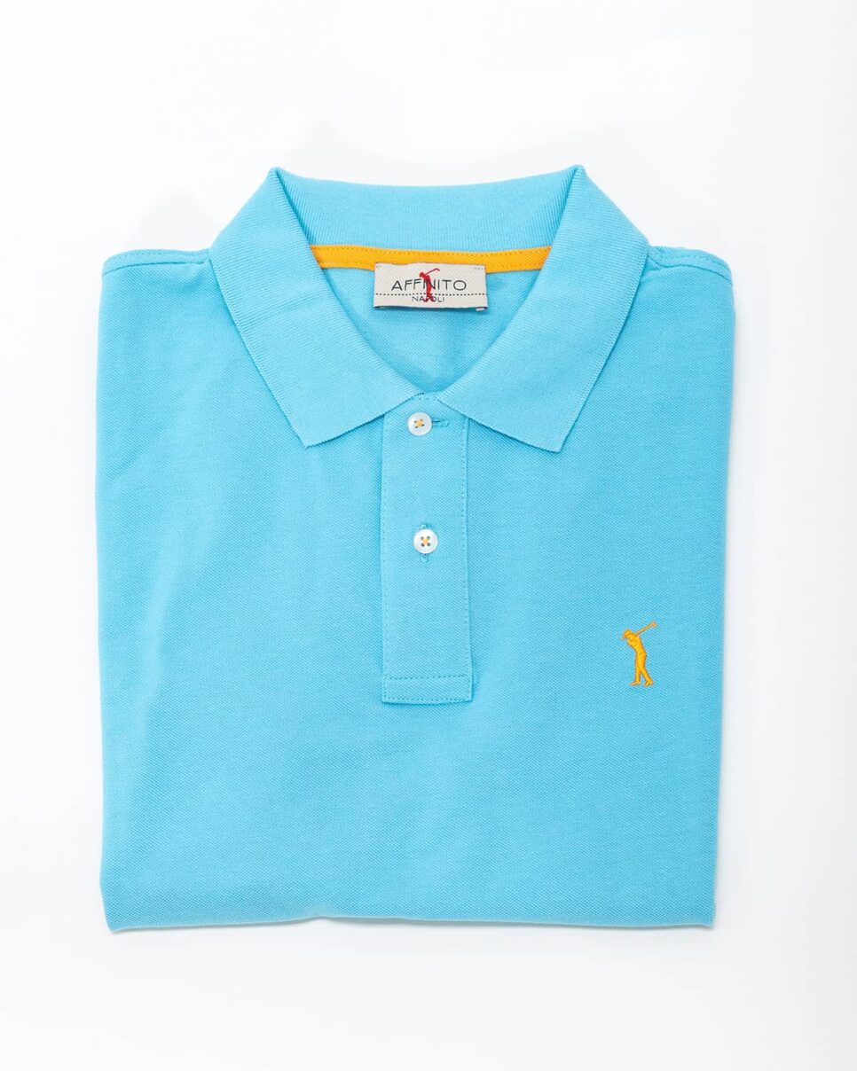 Polo turchese con ricamo giallo – in cotone piqué